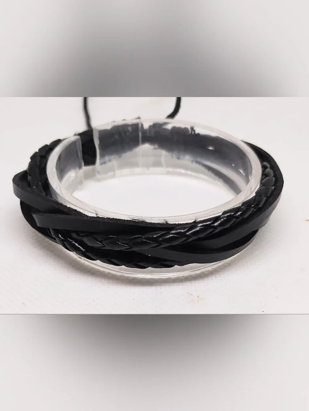 Men's Bracelet Leather Braided Layered Black New G27